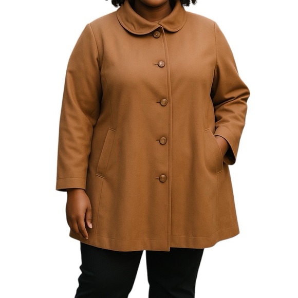 Lands End Tan Wool Blend Peacoat Plus Size Jacket Coat Size 18W - Picture 1 of 8